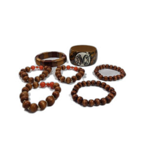 7 Wood Bracelets Bangle Stretch Beaded Brown Orange Boho Fairycore Goblincore